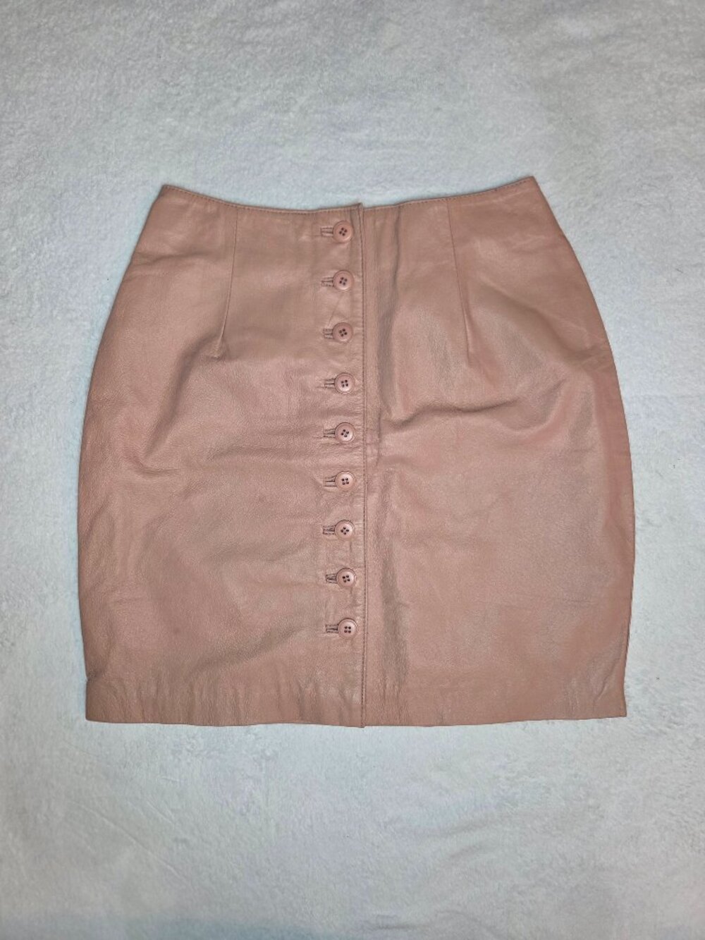 Newport News Vintage 90s Button Front Genuine Leather Mini Skirt Rose Pink Tan